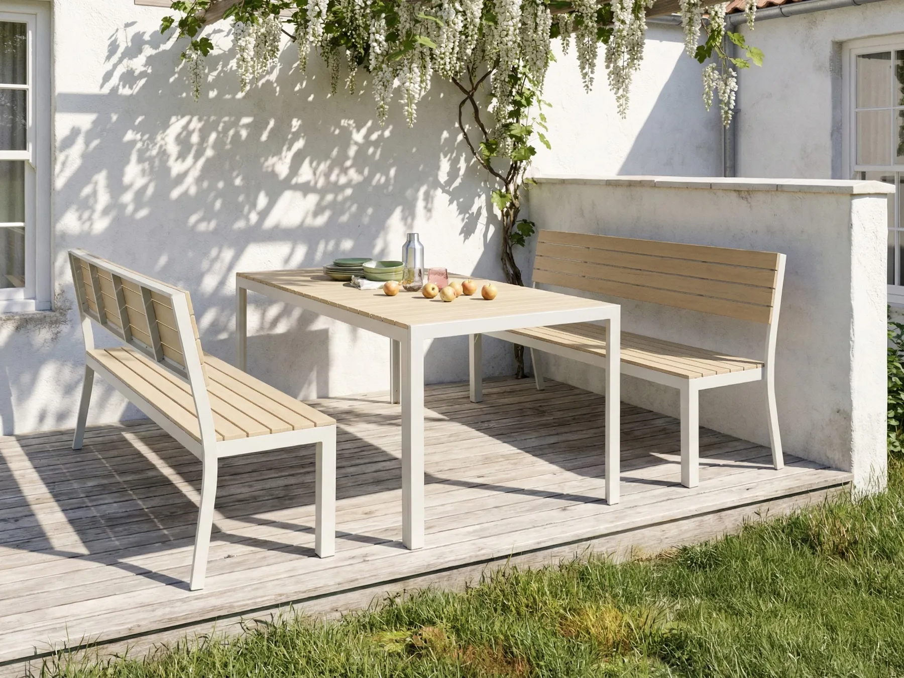 Set da pranzo da giardino con panche 6 posti COMO Beige_1047259