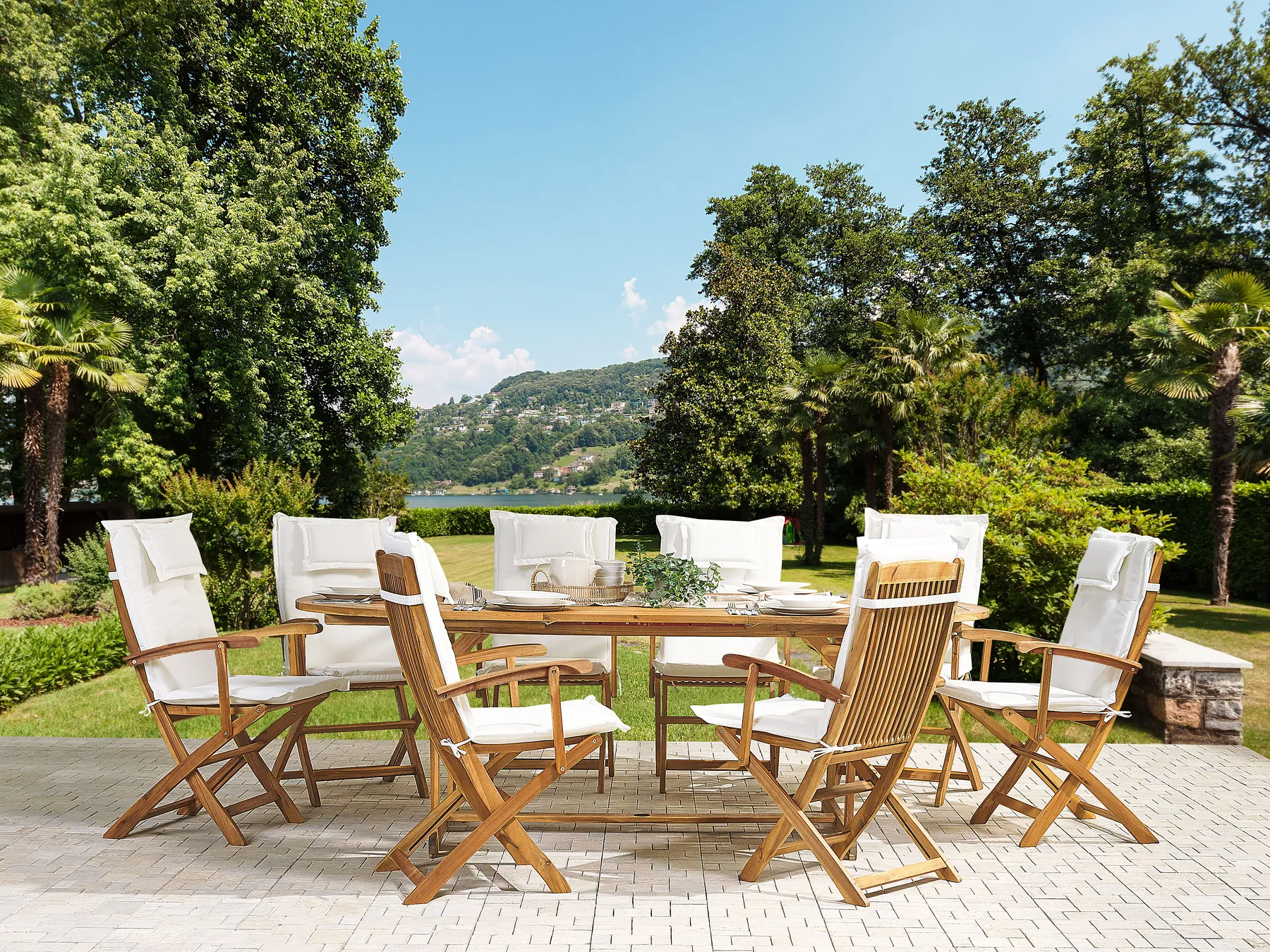Garden Dining Set 8 Seater MAUI with Cushions Acacia Wood Off-White_743950
