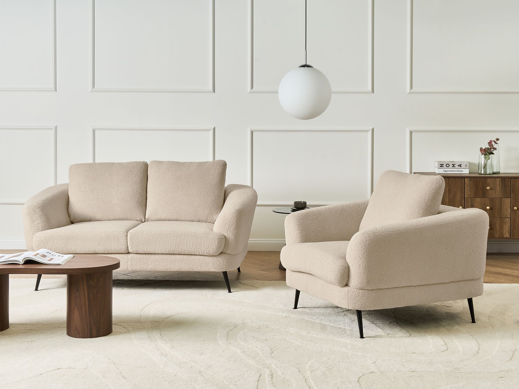 Komplet wypoczynkowy 3-osobowy boucle jasnobeżowy KJAER_1006768