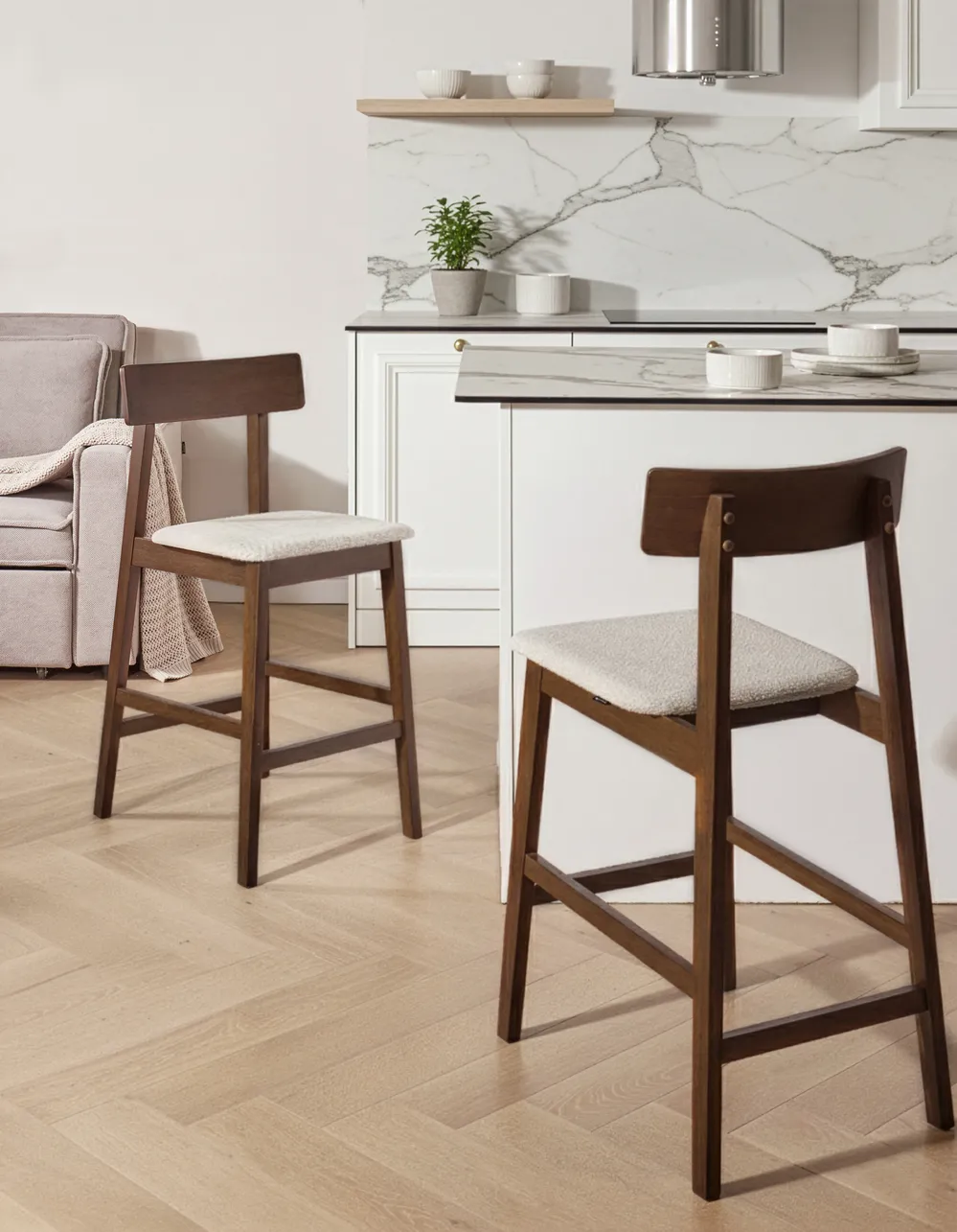 Set de 2 scaune de bar ISANTI Lemn Maro închis/Taupe