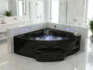 Vasca idromassaggio angolare con LED CUYABENO 211 x 150 cm Nero_1033698