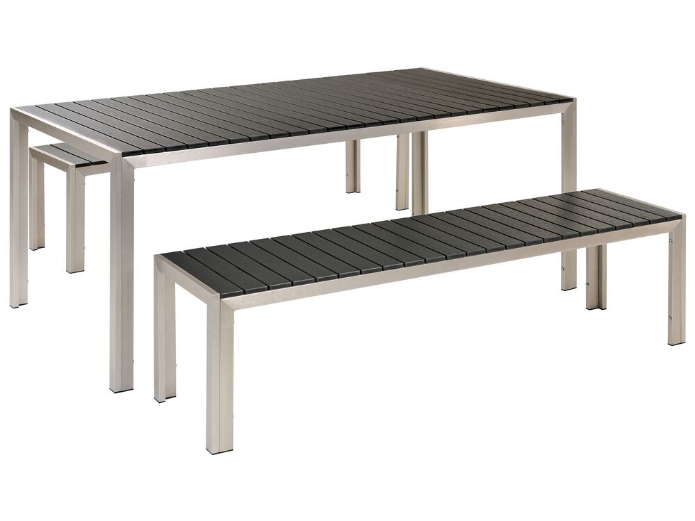 Set dining pentru grădină cu bănci cu 6 locuri NARDO Negru/Argintiu