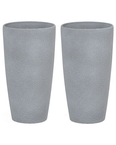Conjunto de 2 macetas de mezcla de piedra gris ⌀ 23 cm ABDERA