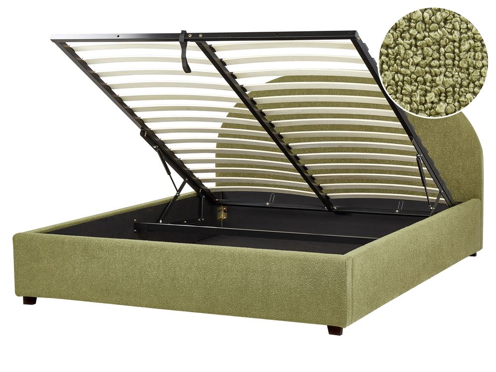 Ottoman Bed VAUCLUSE Boucle Light Green 160 x 200 cm (EU King Size)