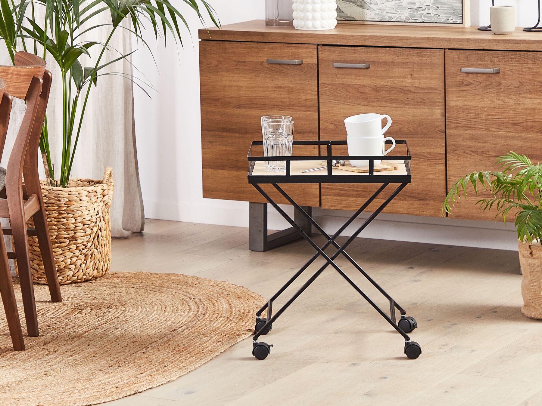 Metalowy wózek kuchenny jasne drewno z czarnym LEOTI_818030