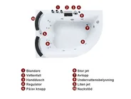 Hörnbubbelbadkar med LED PARADISO 1580 x 1130 mm Vit Högervänd_979083