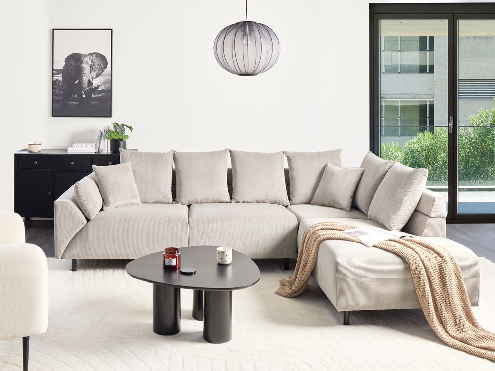 Ecksofa 4-Sitzer LUNNER Cord Beige linksseitig