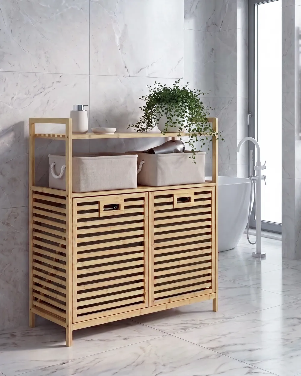 Tilt-Out Laundry Cabinet CEJAR 88 cm Bamboo Light Brown
