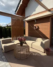 Divano da giardino con pouf 4 posti AREZZO Modulare Beige_1026049