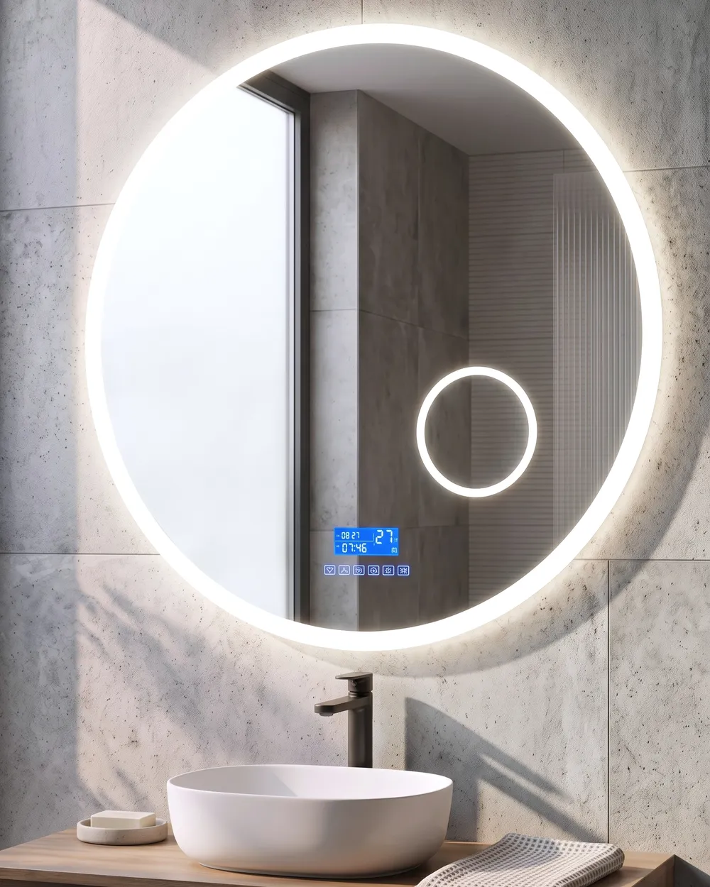 Lustro łazienkowe LED FIXIN 80 cm 80 cm Wbudowany głośnik Bluetooth Srebrny