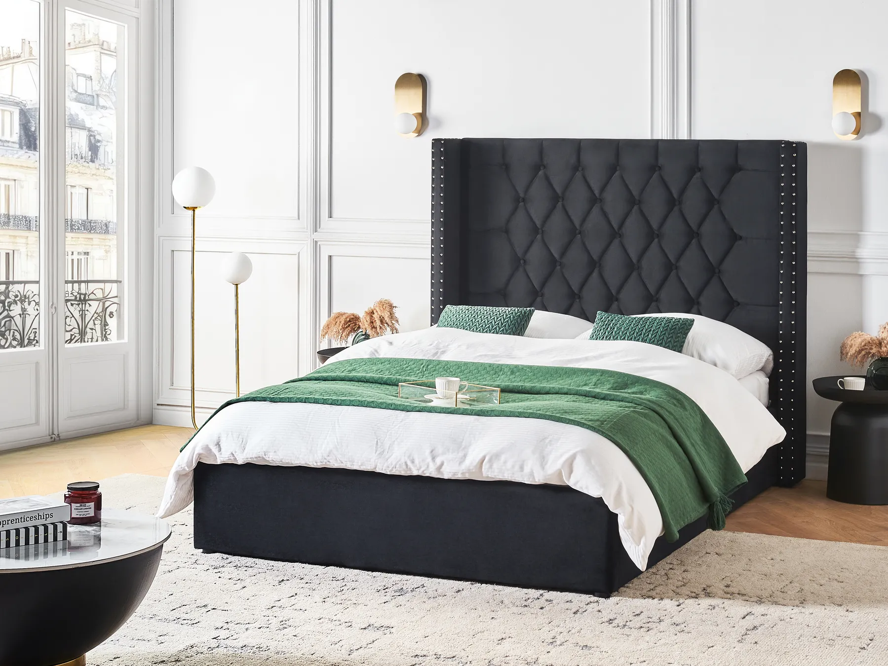 Ottoman Bed LUBBON Velvet Black 140 x 200 cm (EU Double)_833792