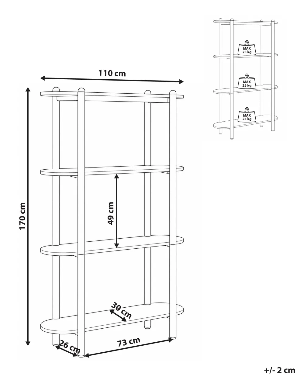 3 Tier Bookcase GRANITY 170 cm Beige_1072998