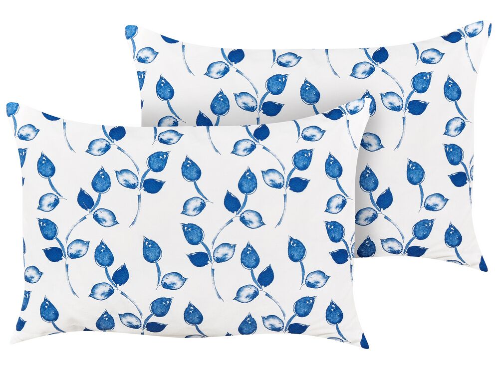 Conjunto de 2 almofadas de exterior TORBORA Padrão de plantas 40 x 60 cm Branco Azul