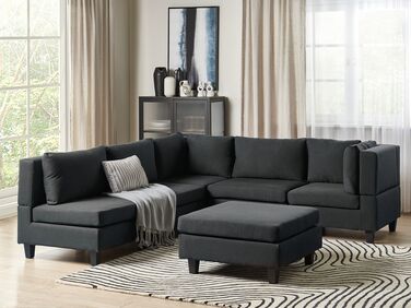 5 Seater Modular Fabric Corner Sofa with Ottoman Black UNSTAD