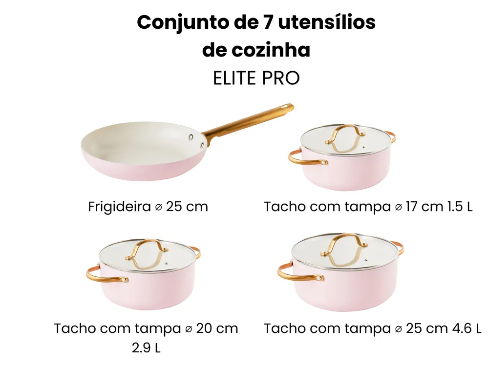 Conjunto de cozinha de 7 peças ELITE PRO Rosa pastel_992839
