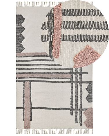 Teppich Baumwolle beige / schwarz 140 x 200 cm abstraktes Muster Fransen Kurzflor MURADIYE
