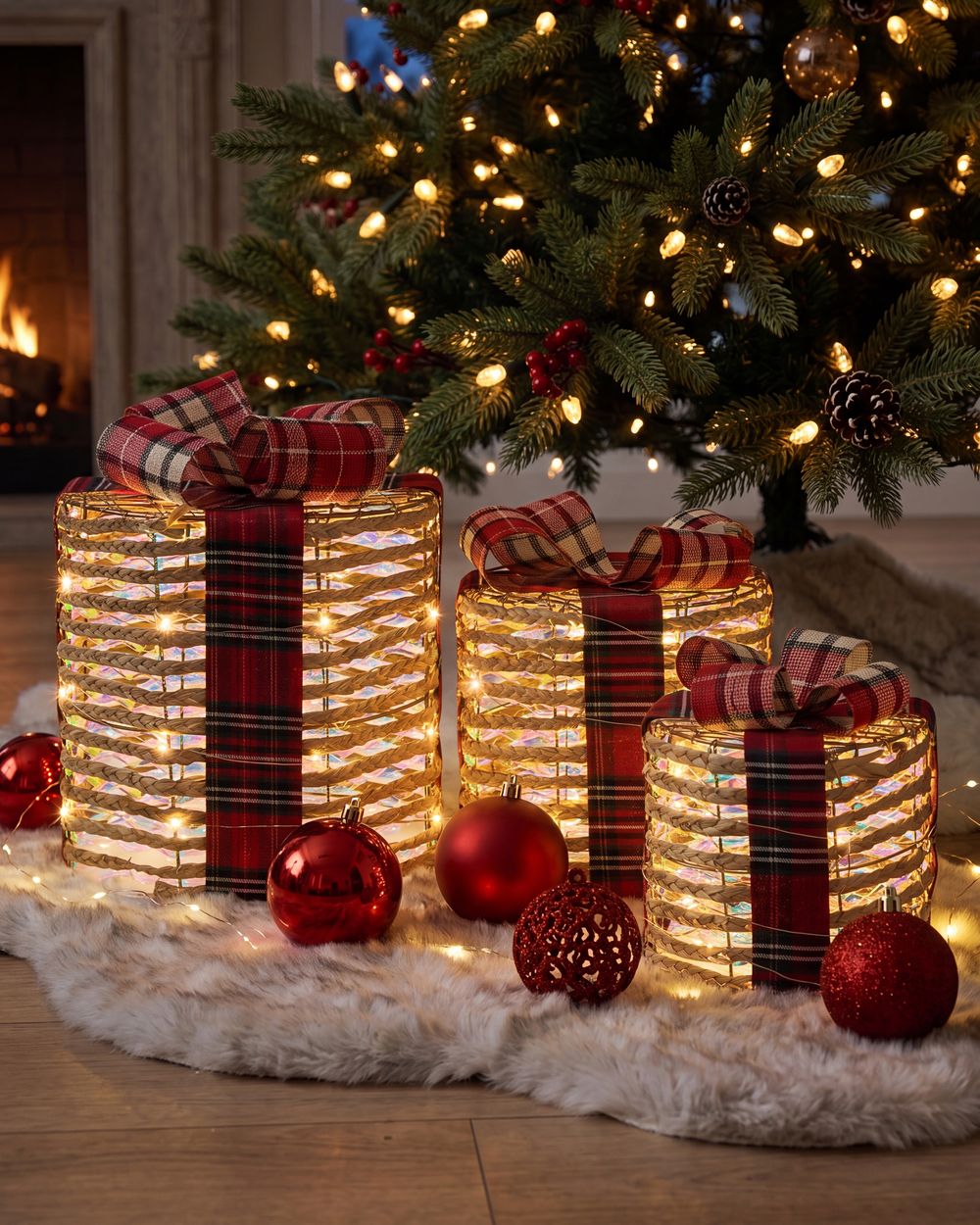 Weihnachtsdekoration 3er Set LED VEJLEN 20/25/30 cm Weihnachtsgeschenke Beige