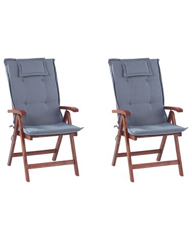 Set di 2 sedie da giardino in legno con cuscini blu TOSCANA