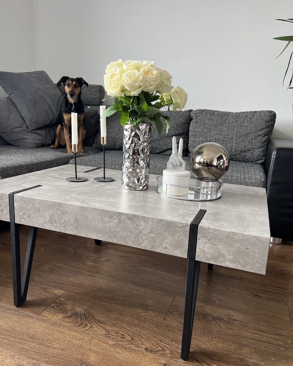 Concrete and black coffee table sale