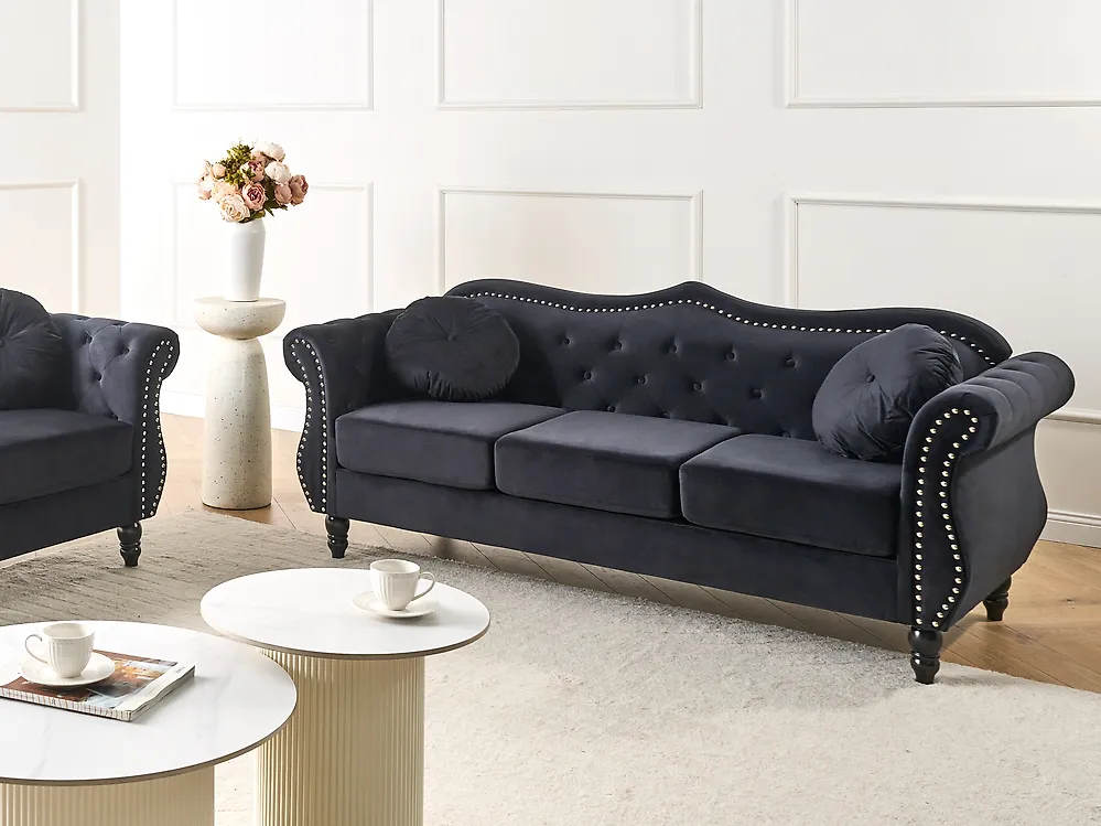Sofa dla 3 osób SKIEN Welur Czarny_1170584