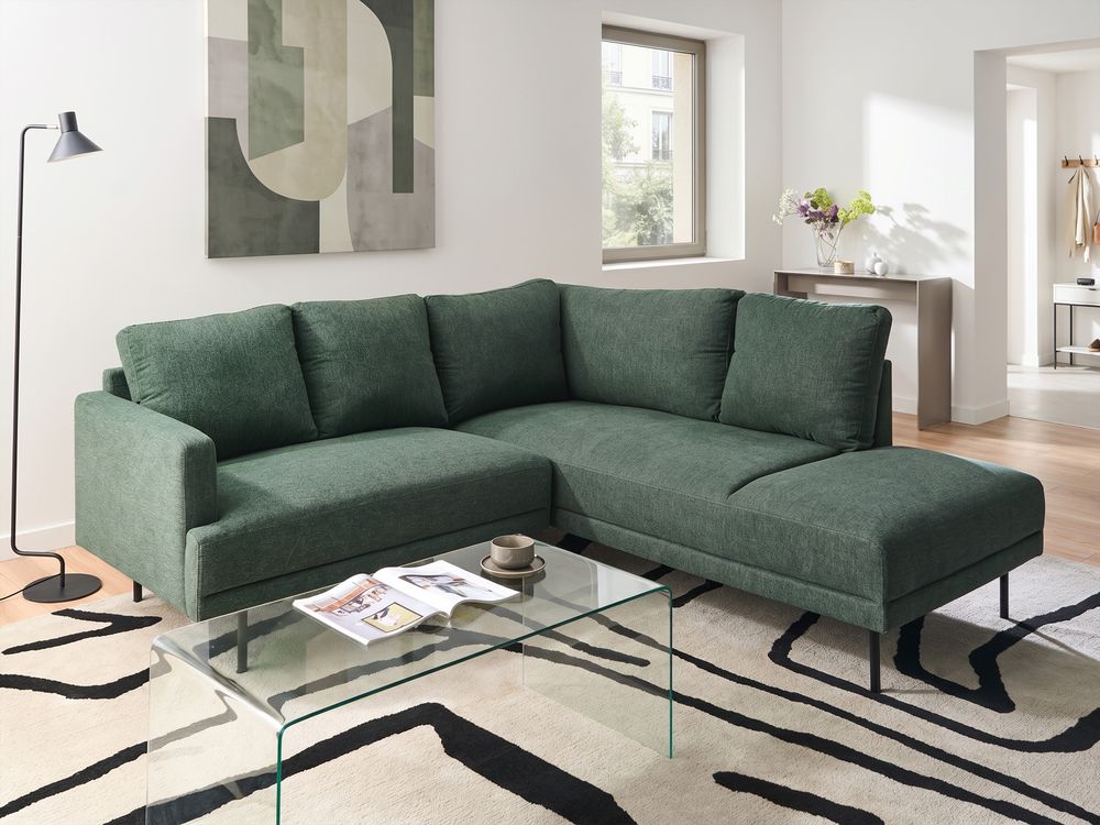 Canapé d'angle 4 places BREDA Tissu Vert foncé Côté gauche