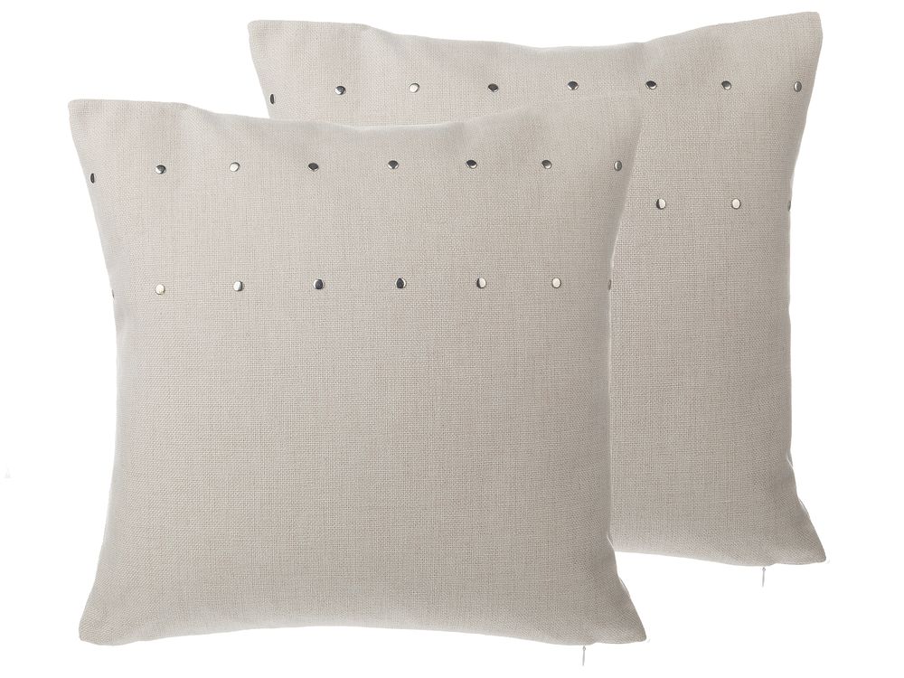 Set of 2 Decorative Cushions GAURA 45 x 45 cm Light Beige Solid