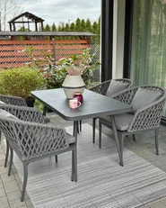 Garden Dining Set 4 Seater LIPARI with Cushions Metal Grey_982354