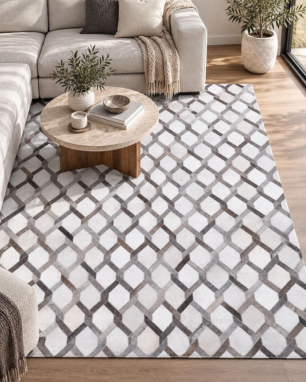 Tappeto AYDIN Grigio 160 x 230 cm Pelle naturale