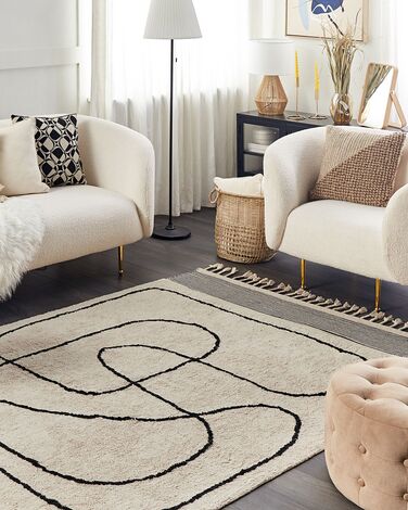 Cotton Area Rug 140 x 200 cm Beige and Black DOKUZ