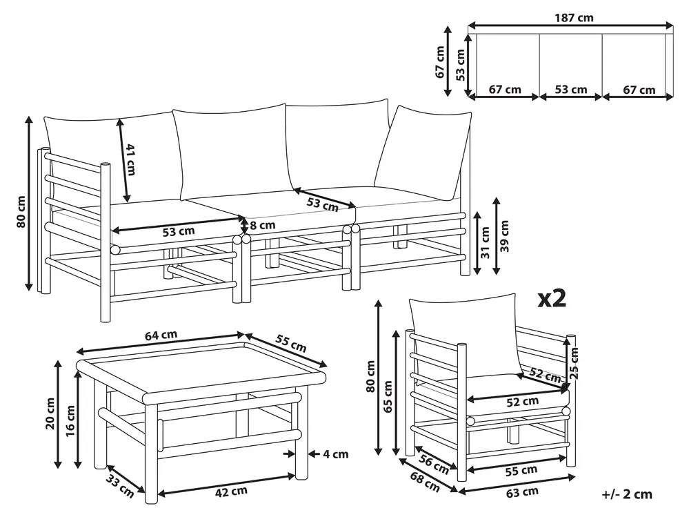 Garden Lounge Set with Table 5 Seater CERRETO Bamboo Off-White_909599