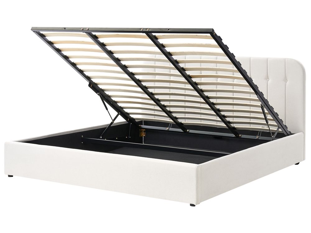 Ottoman Bed CHALLANS Fabric Off-White 180 x 200 cm (EU Super King)