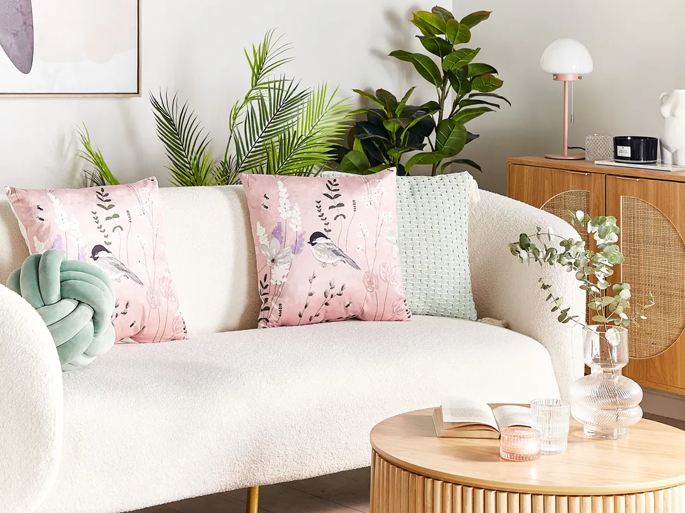 Set of Decorative Cushions CYCLAMEN Velvet 45 x 45 cm Pastel