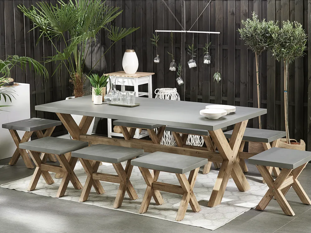 Bench Concrete Dining Table Seater Vanya Grey Faux Concrete Solid