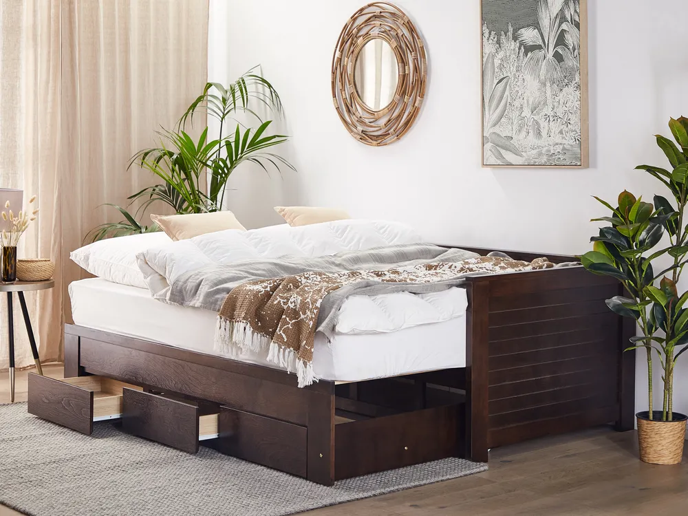 Bed with Storage Drawers Wood CAHORS 90 x 200 cm (EU Single) Dark Brown_729425