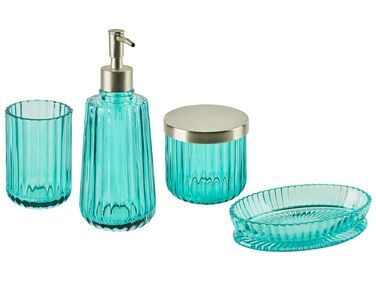 Conjunto de 4 accesorios de baño de vidrio azul turquesa/plateado TECATE