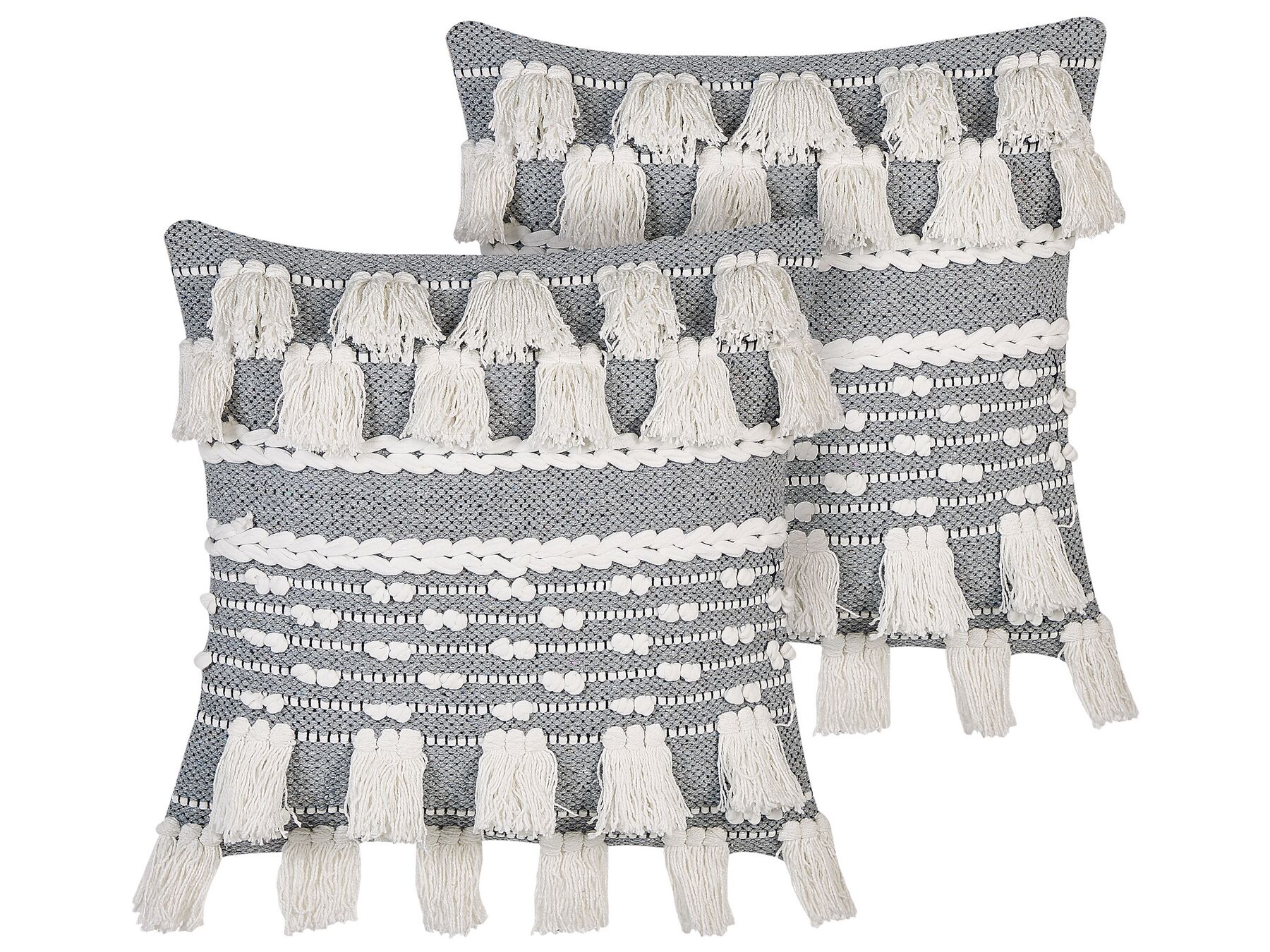 Set of 2 Cotton Cushions with Tassels 45 x 45 cm White and Grey BRAHEA_843252
