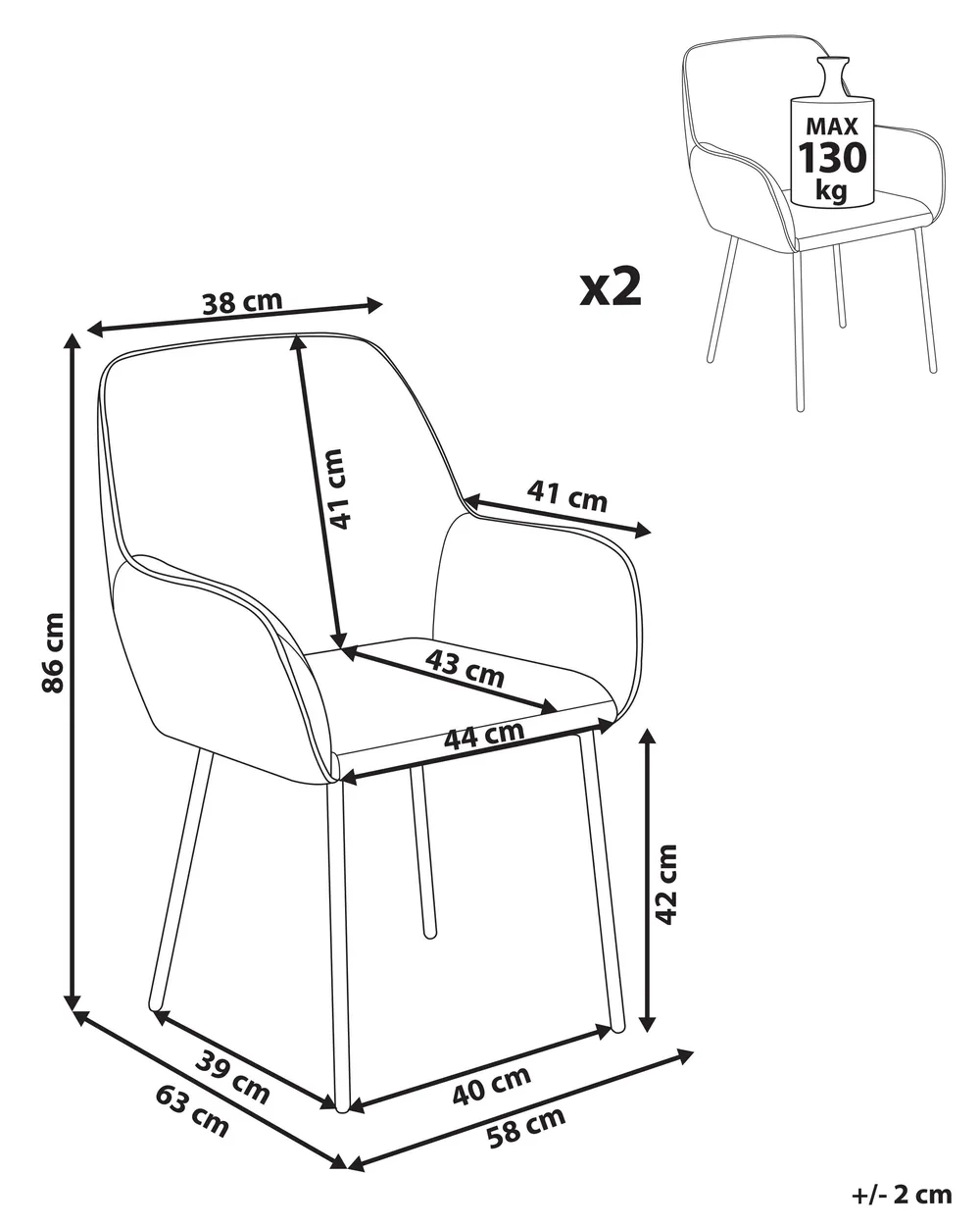 Set Di 2 Sedie Da Pranzo AMITY Tessuto Beige Chiaro
