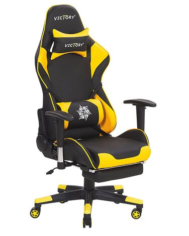 Cadeira gaming em pele sintética amarela e preta VICTORY