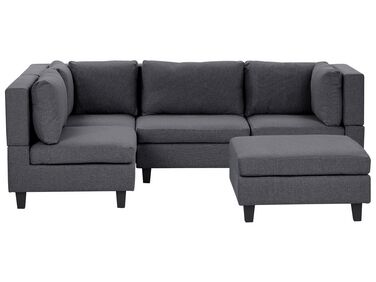 4 Seater Right Hand Modular Fabric Corner Sofa with Ottoman Dark Grey UNSTAD