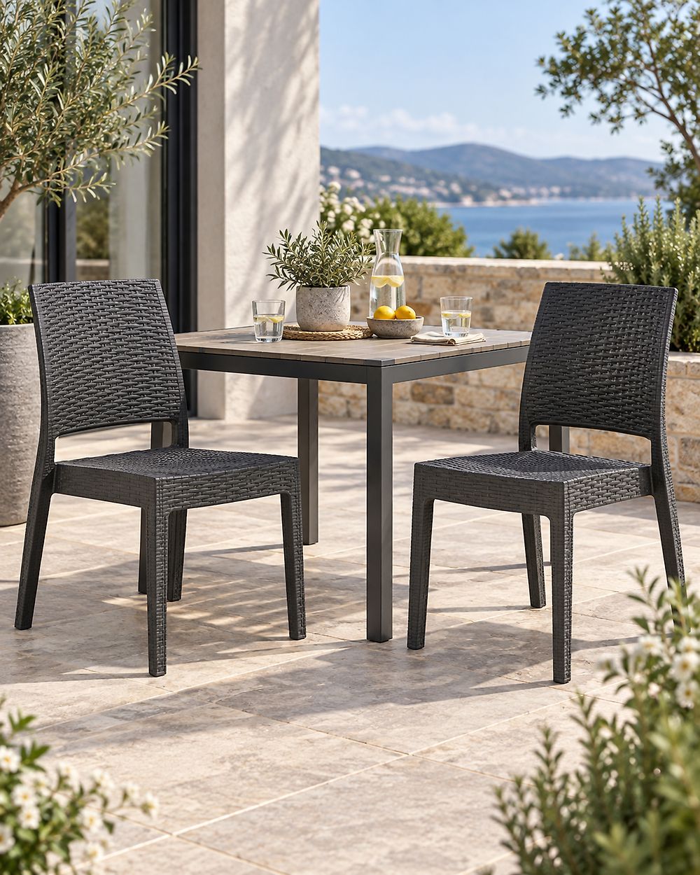 Set of 2 Garden Chairs FOSSANO Synthetic Material Graphite Grey