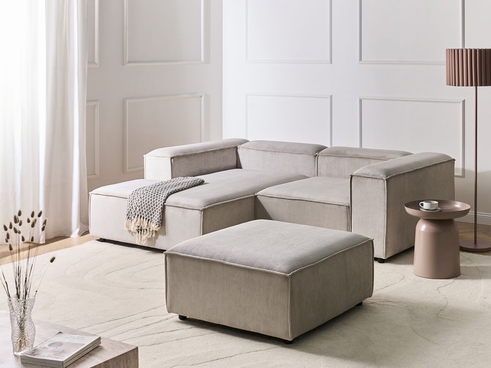 Modulaire hoekbank 2-zits ARDAL met ottomaan Corduroy Taupe rechtszijdig