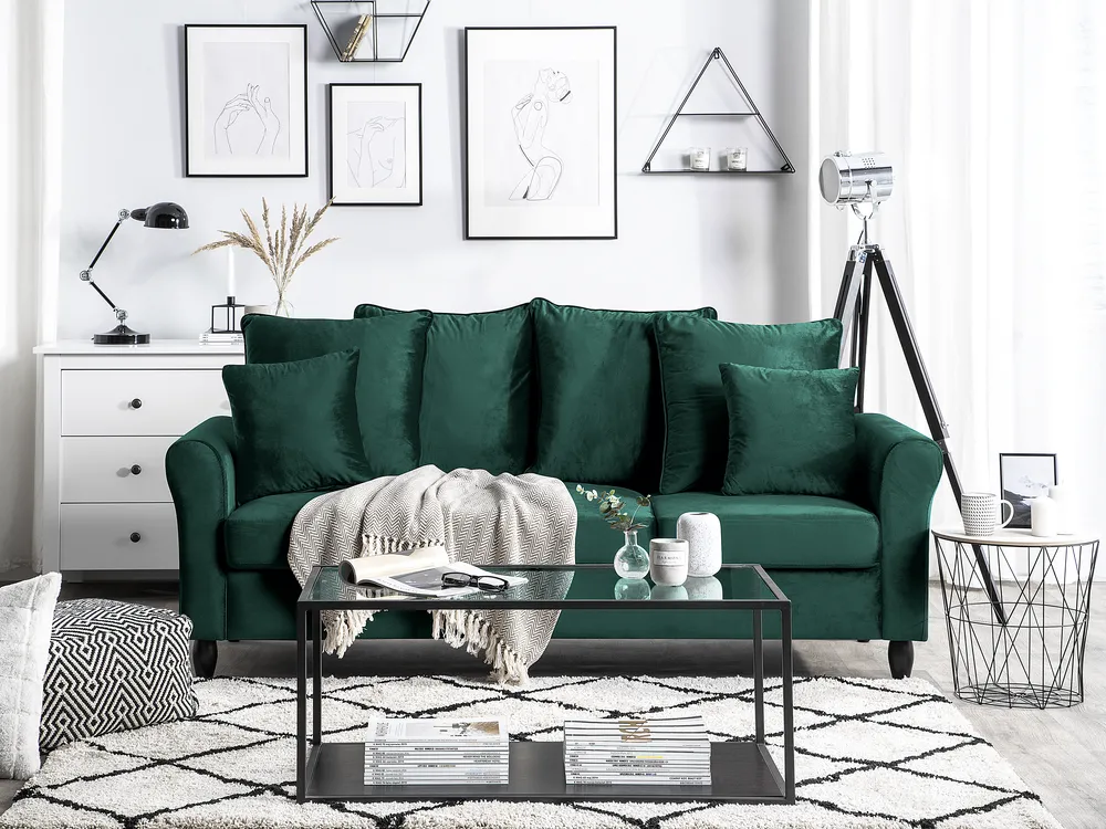 Sofa dla 3 osób BORNHOLM Welur Ciemnozielony