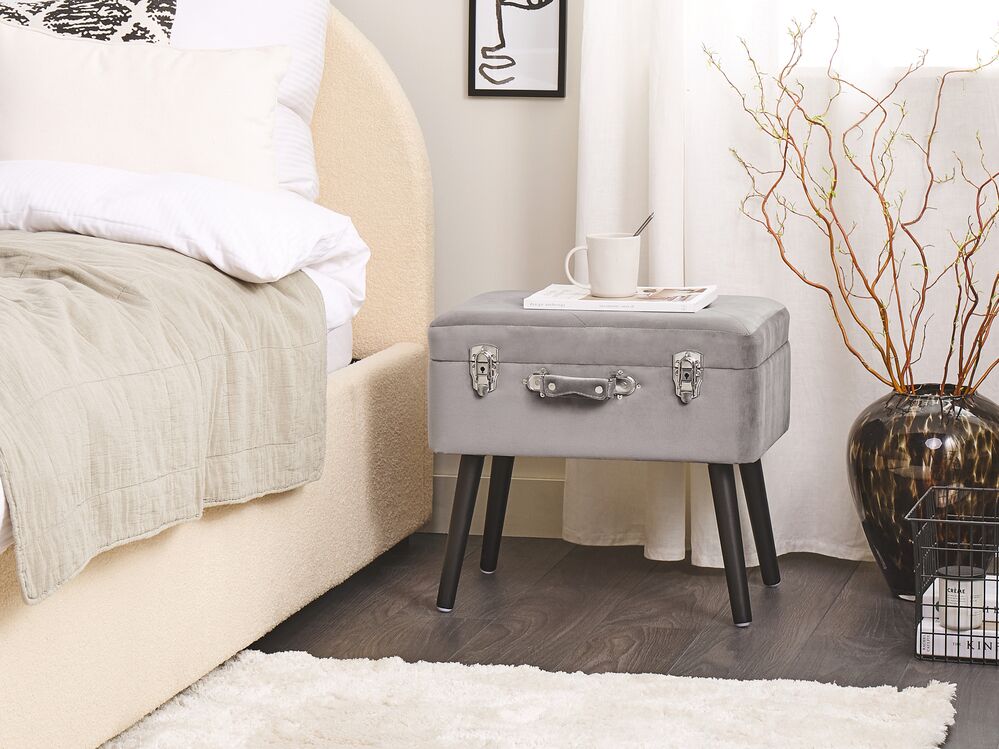 Hocker mit Stauraum MALLARD Samtstoff Grau