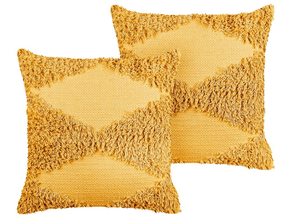Set di 2 cuscini RHOEO 45 x 45 cm Cotone Giallo Trama geometrica
