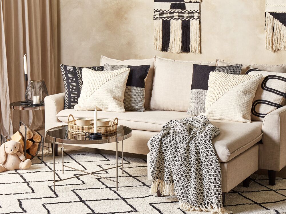 Set med 2 prydnadskuddar PELLAEA 45 x 45 cm Bomull Ljusbeige Geometriskt tryck