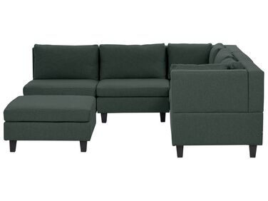 5 Seater Left Hand Modular Fabric Corner Sofa with Ottoman Dark Green UNSTAD