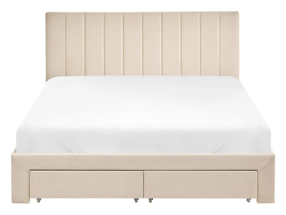 Bett mit Schubladen LONZAC Samtstoff Beige 140 x 200 cm_1014631