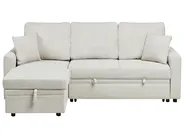 Corner Sofa Bed 3 Seater NASSJO Faux Linen Off-White Right Hand_999854