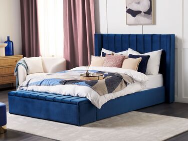 Velvet EU King Size Waterbed with Storage Bench Blue NOYERS
