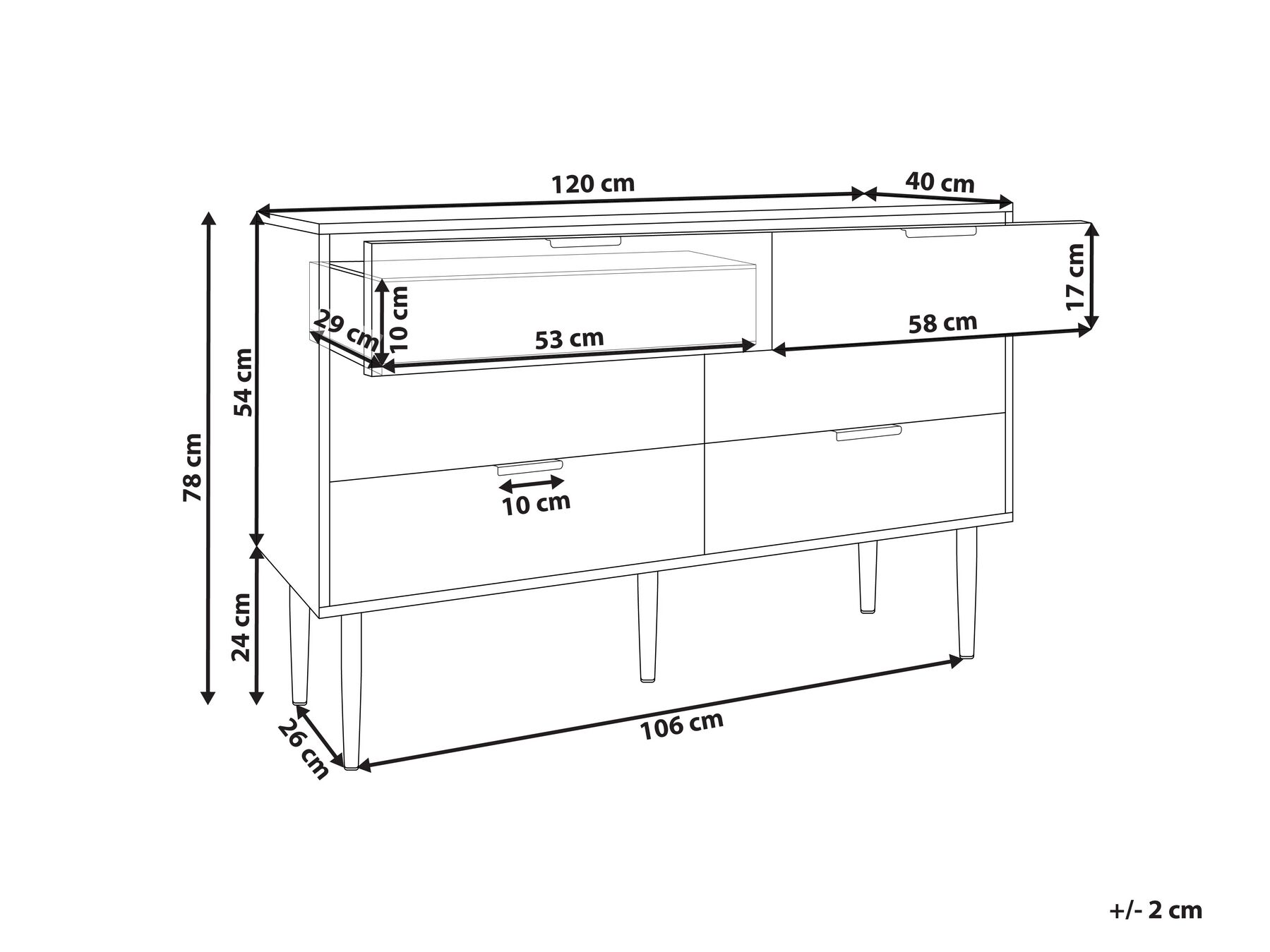 SUKY Cassettiera 6 Cassetti In Rovere Scuro - 120x40x76 Cm, Mobile Con Gambe In Metallo - 3